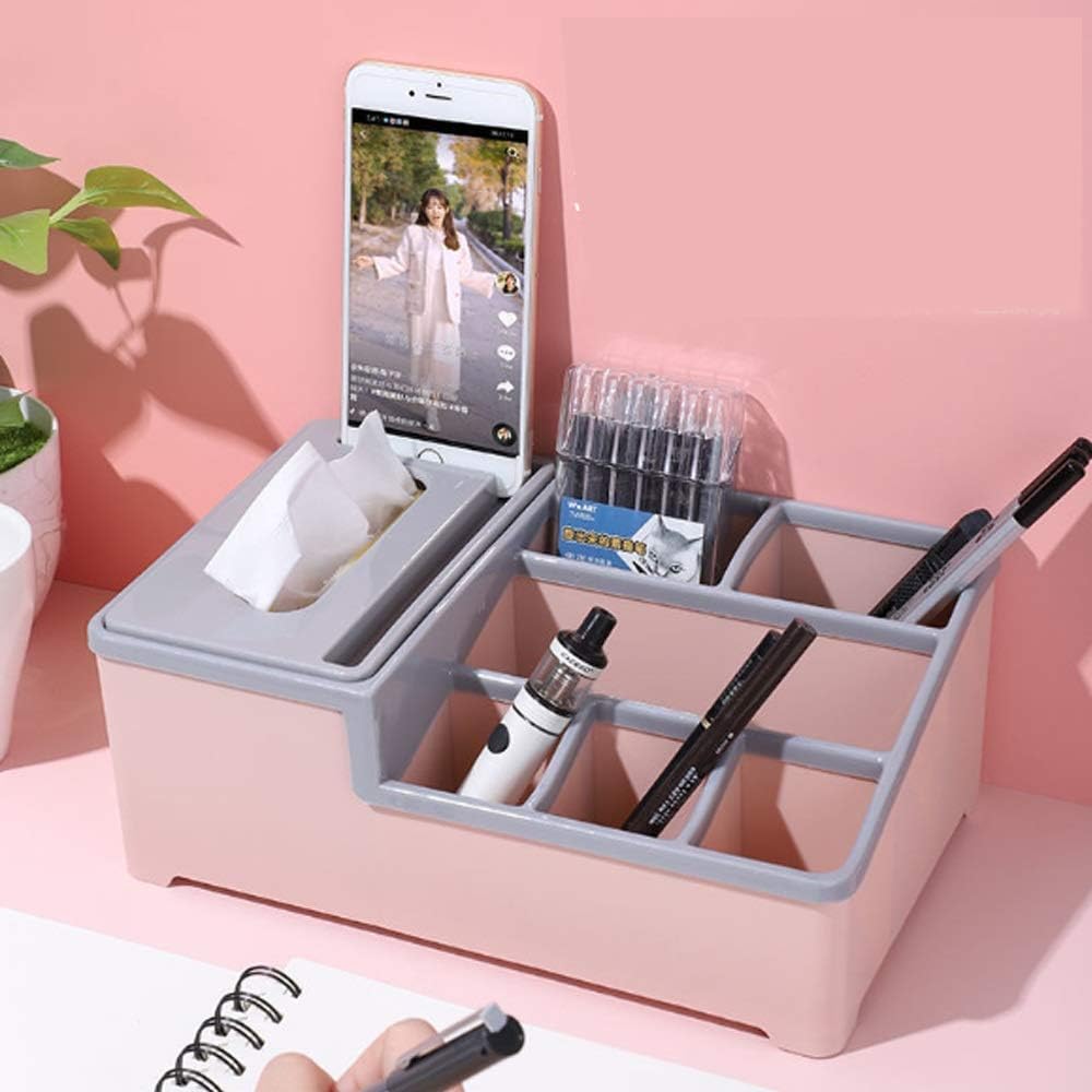 Desktop Plastic Napkin Holder. Multifunctional Tissue Box Phone Holder Stand. Wipes Case Desk Organizer