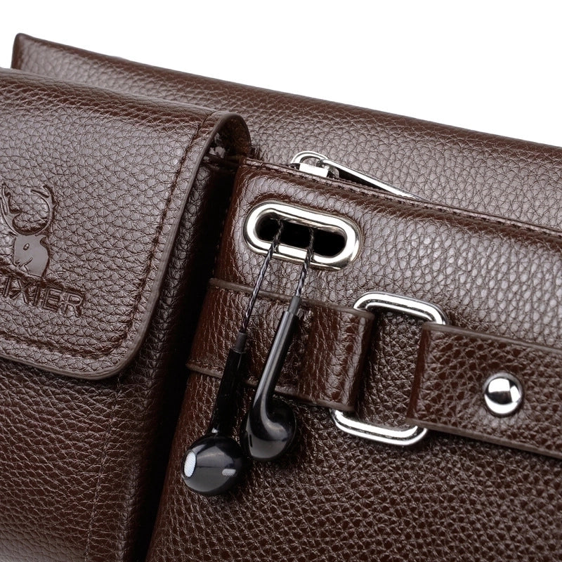 Men's Fashion Solid Color Pu Leather Waterproof Waist Bags