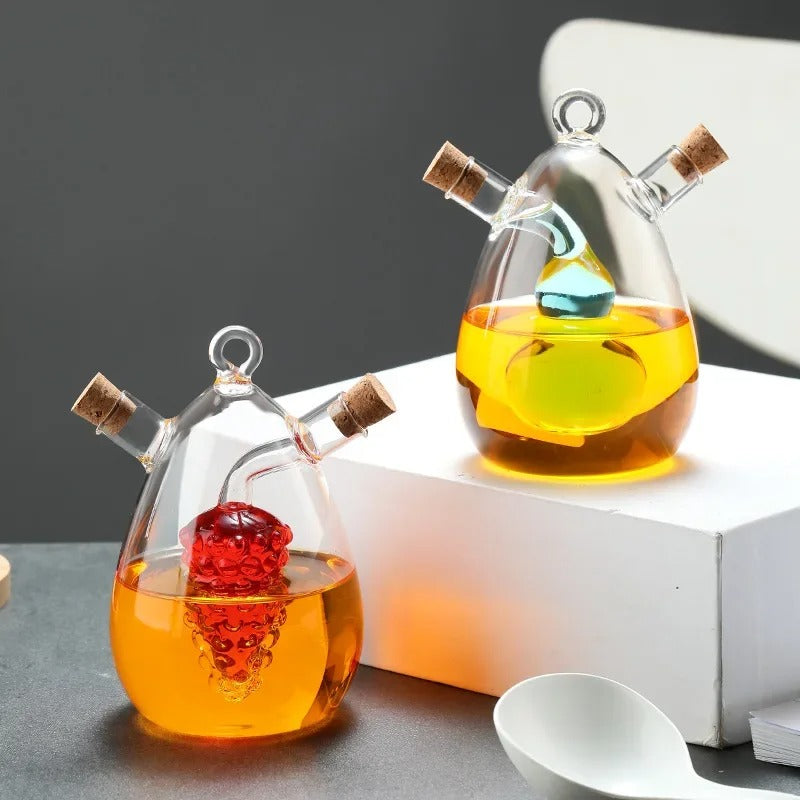 2-IN-1 GLASS OIL POT DOUBLE SOY SAUCE & SEASONING BOTTLE VINEGAR STORAGE