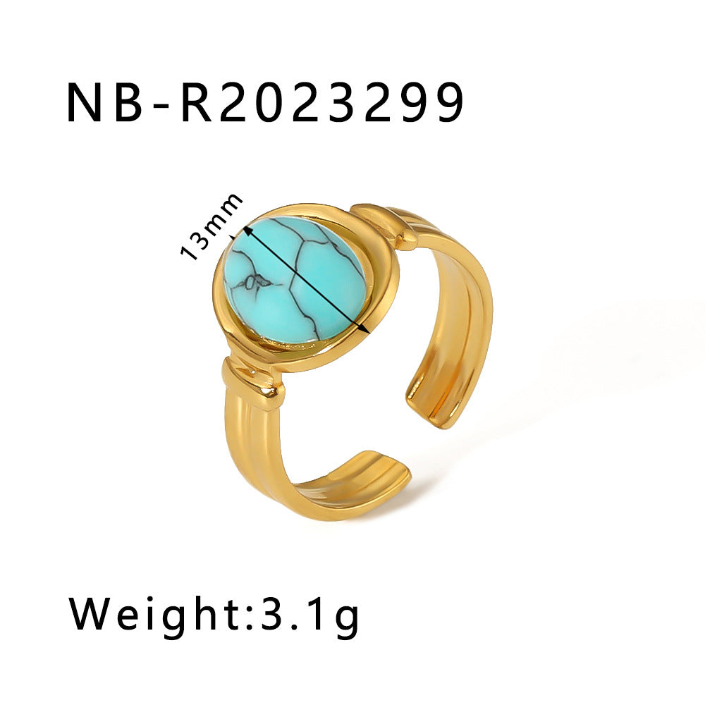 Natural Stone Ring Retro Niche Personality Open Stainless Steel Ring