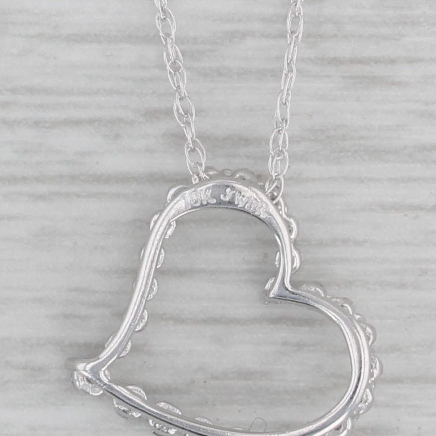 0.11ctw Diamond Floating Heart Pendant Necklace 10k White Gold 20.5 Rope Chain