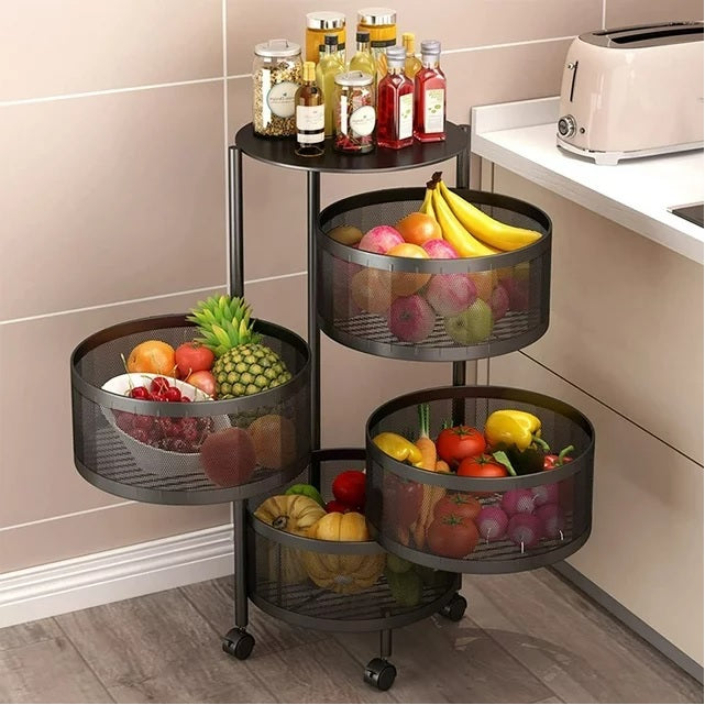 4 Tier 360 Degree Rotating Storage Rack-(5288)Round Black