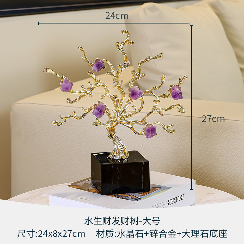 LUXURY GOLDEN BRANCH AMETHYST ORNAMENT – ELEGANT HOME & OFFICE DECOR