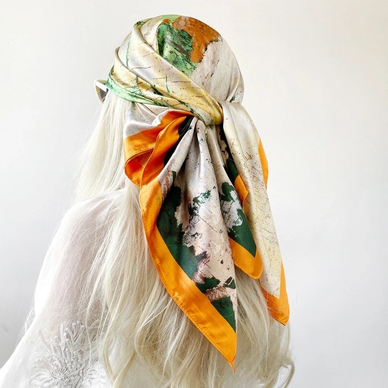 Women's Casual Printing Forest Satin Silk Scarf Kerchief Shawl