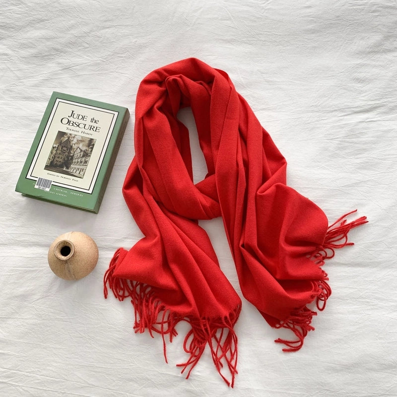 Women's Minimalist Solid Color Imitation Cashmere Tassel Scarf