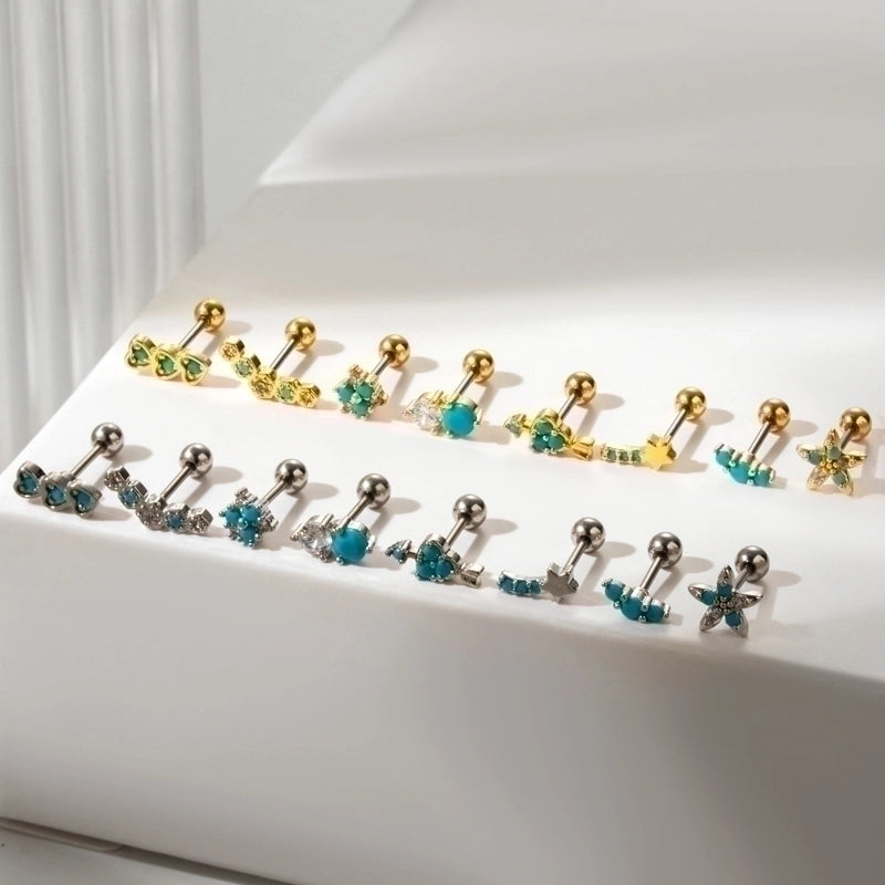 1 Piece Ear Cartilage Rings & Studs Sweet Heart Shape Flower 316L Stainless Steel  Copper Plating Inlay Zircon