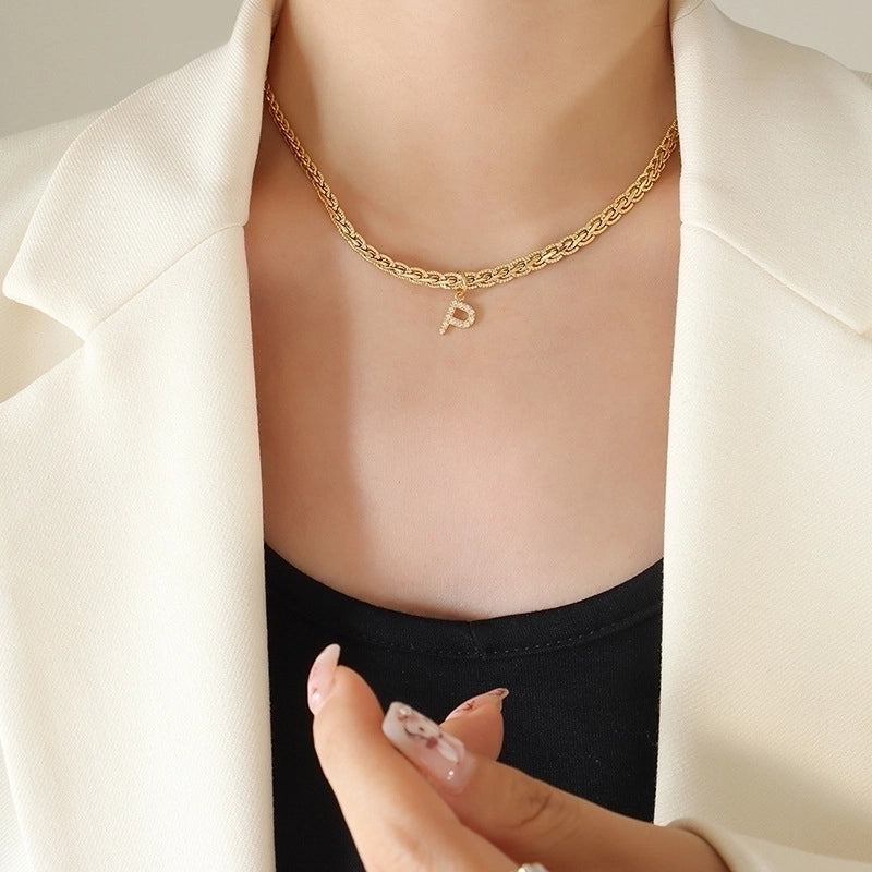 Fashion Letter 304 Stainless Steel Copper Zircon 18K Gold Plated Plating Pendant Necklace