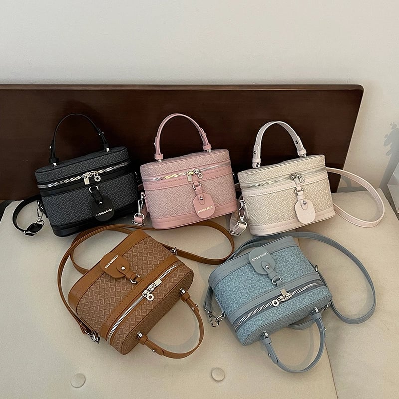 Women's Pu Leather Solid Color Elegant Classic Style Zipper Bucket Bag