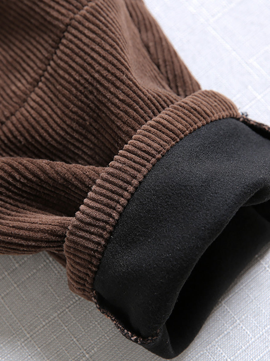 Plus Size Winter Warm Solid Color Corduroy Pants