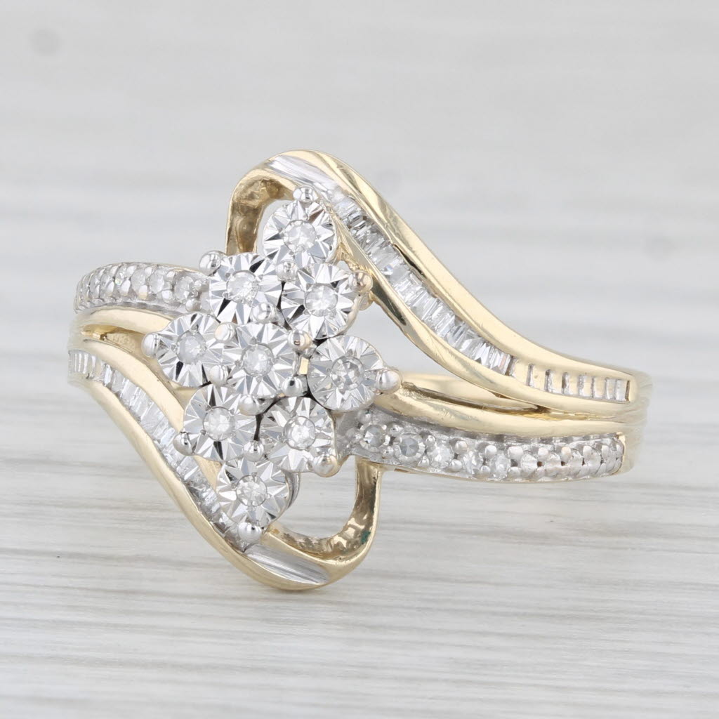 0.11tw Diamond Cluster Bypass Ring 10 Yellow Gold Size 7 Engagement