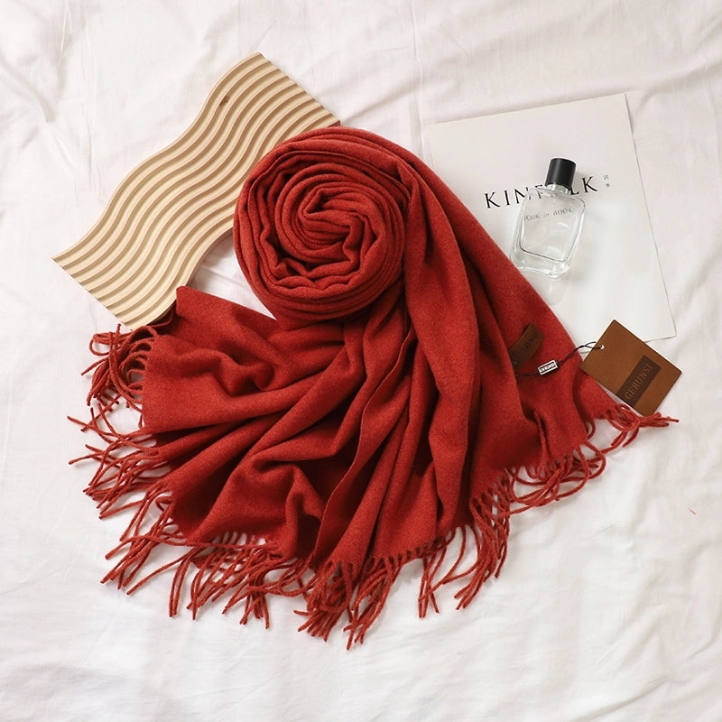 Solid Color Prickly Wool Scarf Women's 300g Ge Run Si Imitation Cashmere Thickened Scarf Japanese Style Plain Scarf For Autumn And Winter