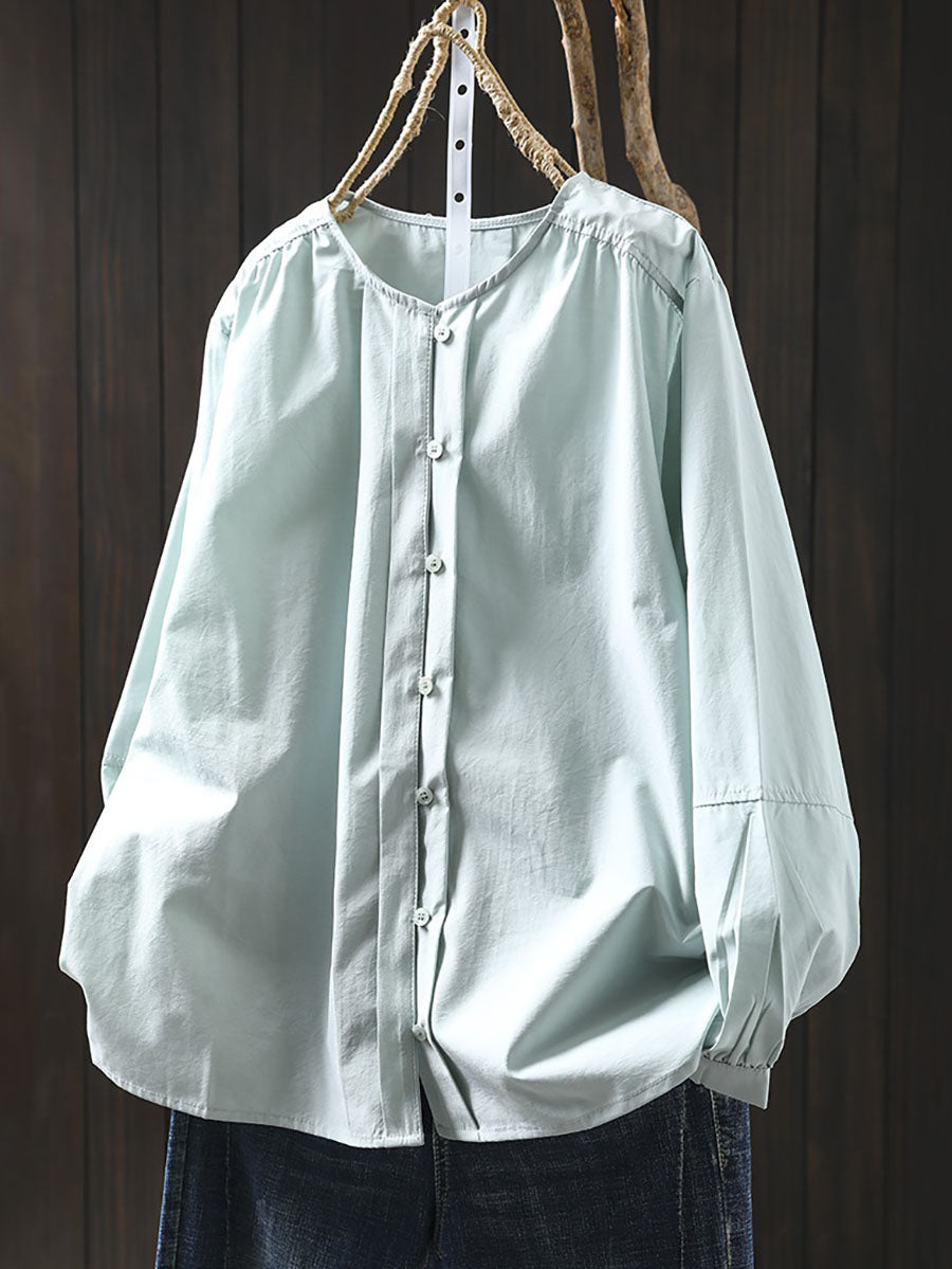 Women Spring Artsy Pure Color O-Neck Shirt