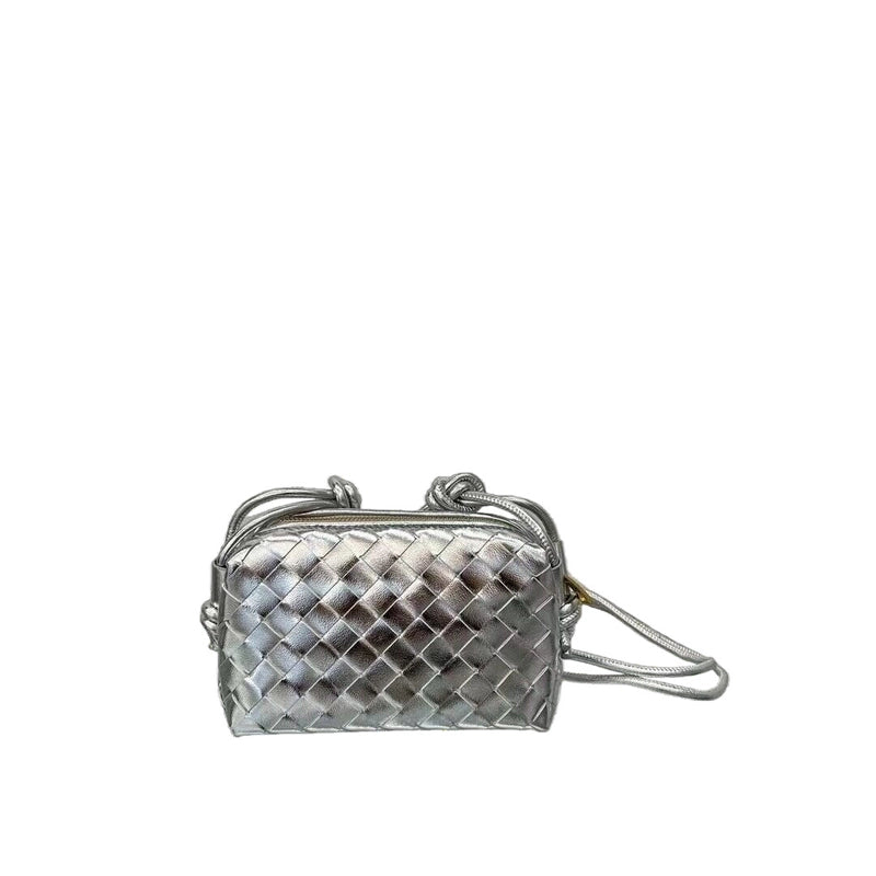 Women's Leather Solid Color Classic Style Weave Square Zipper Crossbody Bag