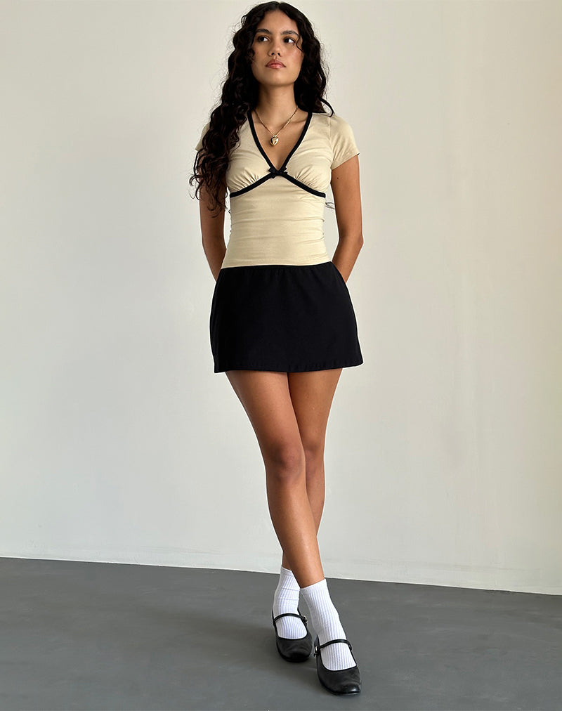 Tasina Top in Coconut Milk with Black Binding