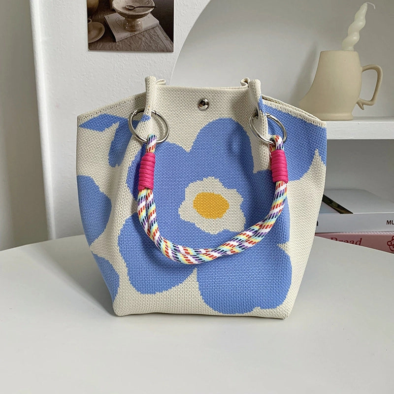 Women's Polyester Plaid Flower Classic Style Bucket Open Handbag