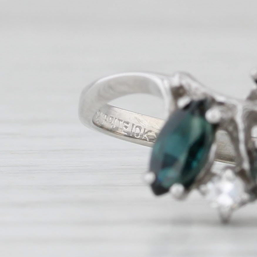 0.86ctw Blue Sapphire Diamond Bypass Ring 10k White Gold Size 5.5
