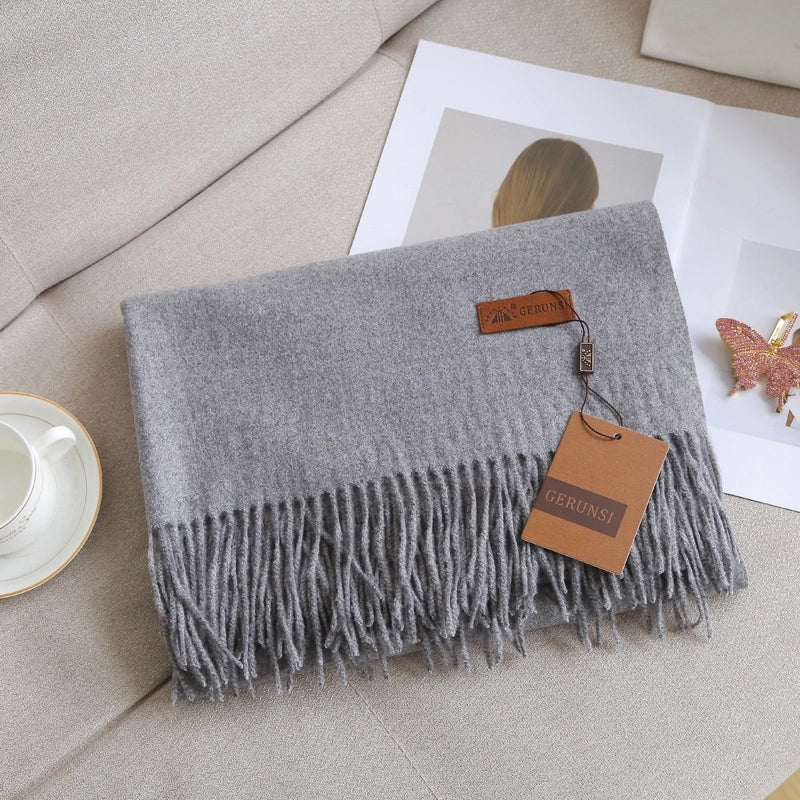 Unisex Retro Preppy Style Solid Color Imitation Cashmere Tassel Scarf