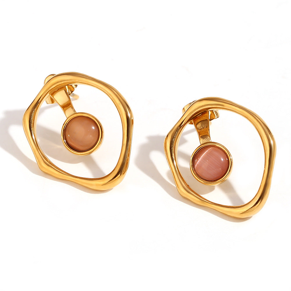 Fashion Hexagon Circle Geometric Stainless Steel 18K Gold Plated Earrings