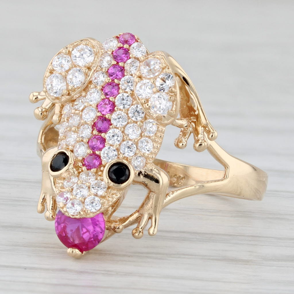 Frog Ring 1.11ctw Lab Created Ruby Cubic Zirconia 14k Yellow Gold Size 5.75
