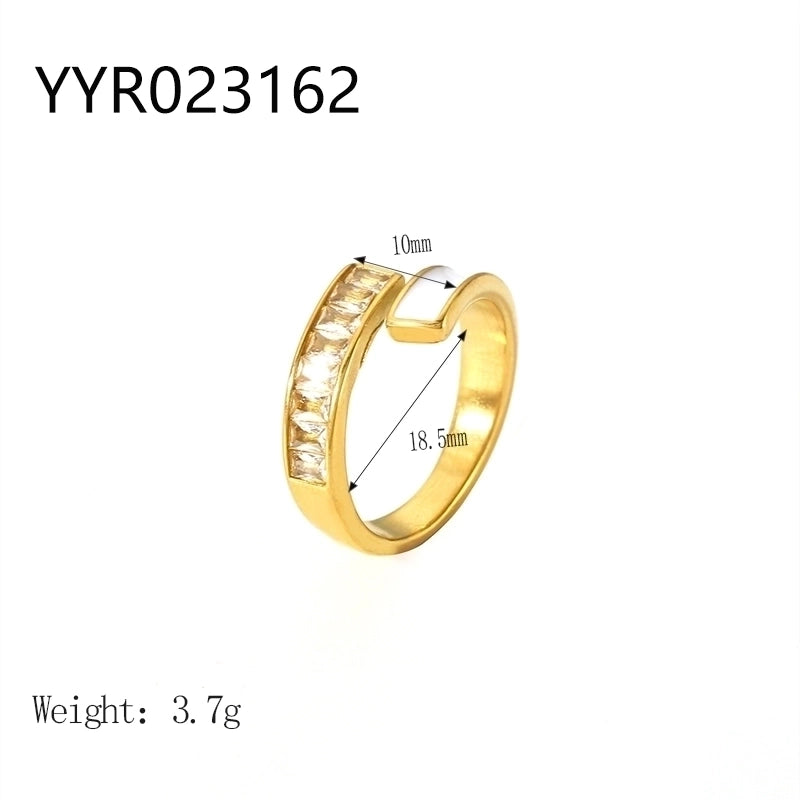 IG Style Retro Geometric 304 Stainless Steel Natural Stone Rhinestones Zircon 18K Gold Plated Polishing Plating Inlay Rings
