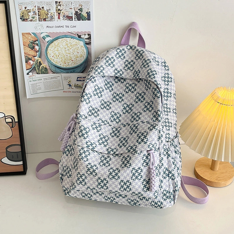 Women's Oxford Cloth Color Block Cute Square Zipper Fashion Backpack