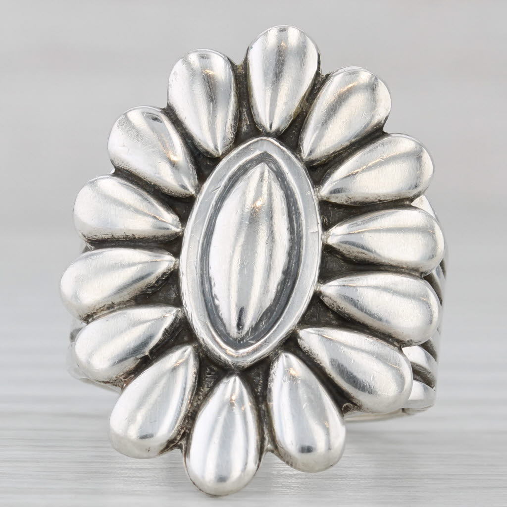 Vintage Thomas Jim Navajo Native American Flower Ring Sterling Silver Size 12.5