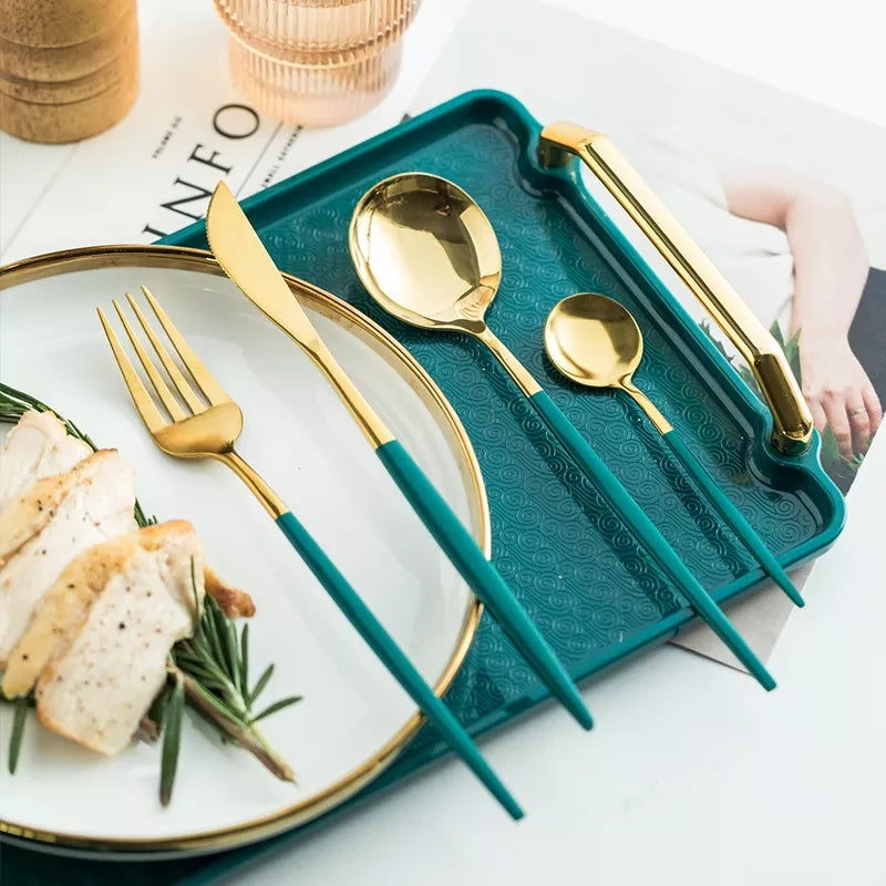 Green/Golden (4406)-24 PCs Premium Steel Cutlery Set