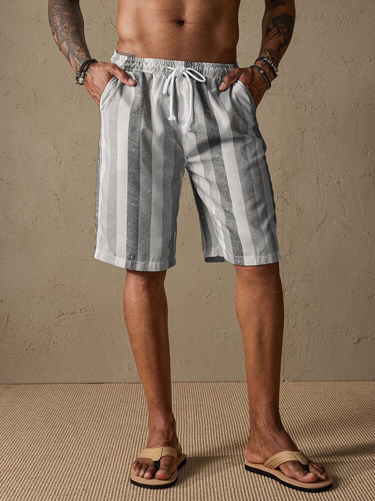 Stripe Drawstring Cotton Linen Beach Shorts