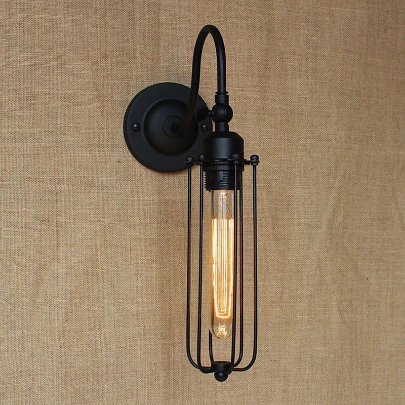 Vintage Industrial Wall Light with Cage Design