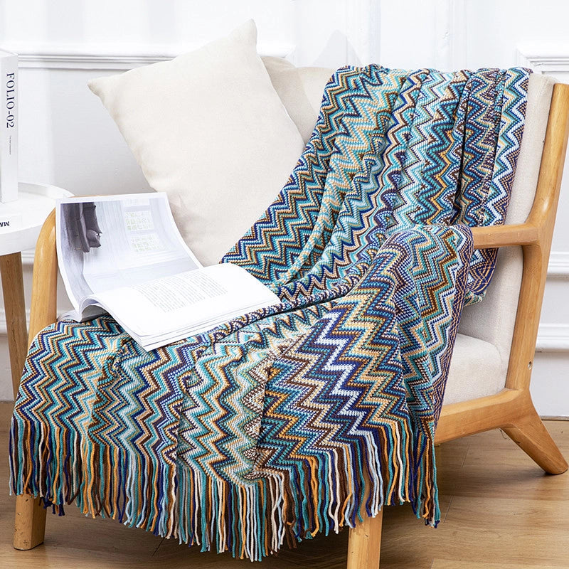 Bohemian Style Office Nap Blanket Tassel Knitted Sofa Cover Blanket Hotel Homestay Bed End Blanket Sofa Blanket