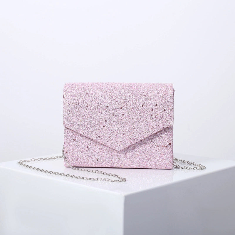 White Black Pink Pu Leather Solid Color Sequins Square Evening Bags