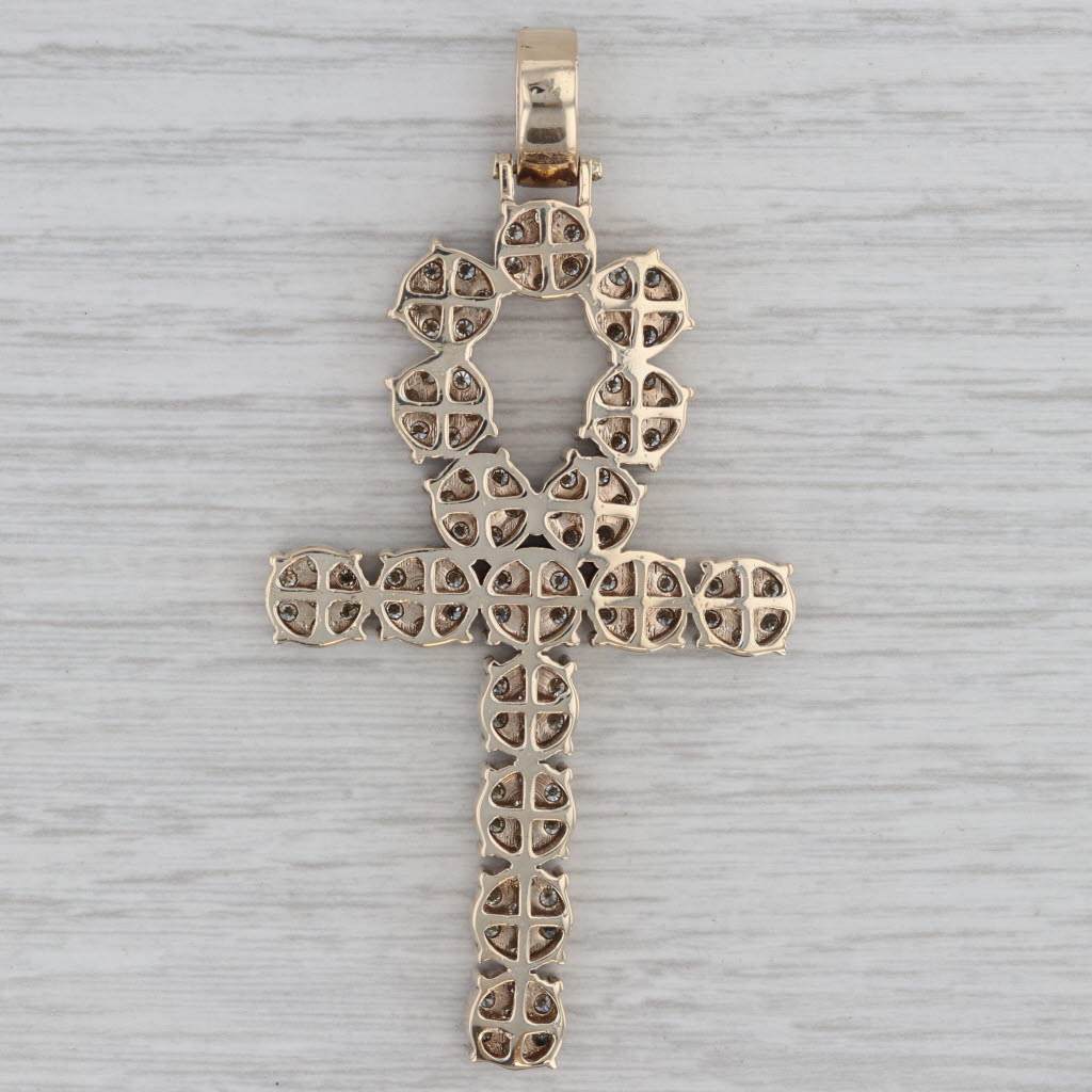 4ctw Diamond Large Ankh Cross Pendant 10k Yellow Gold Egyptian