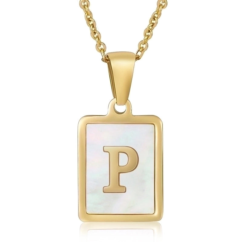 Minimalist Letter Stainless Steel Titanium Steel Plating Inlay Shell 18k Gold Plated Pendant Necklace