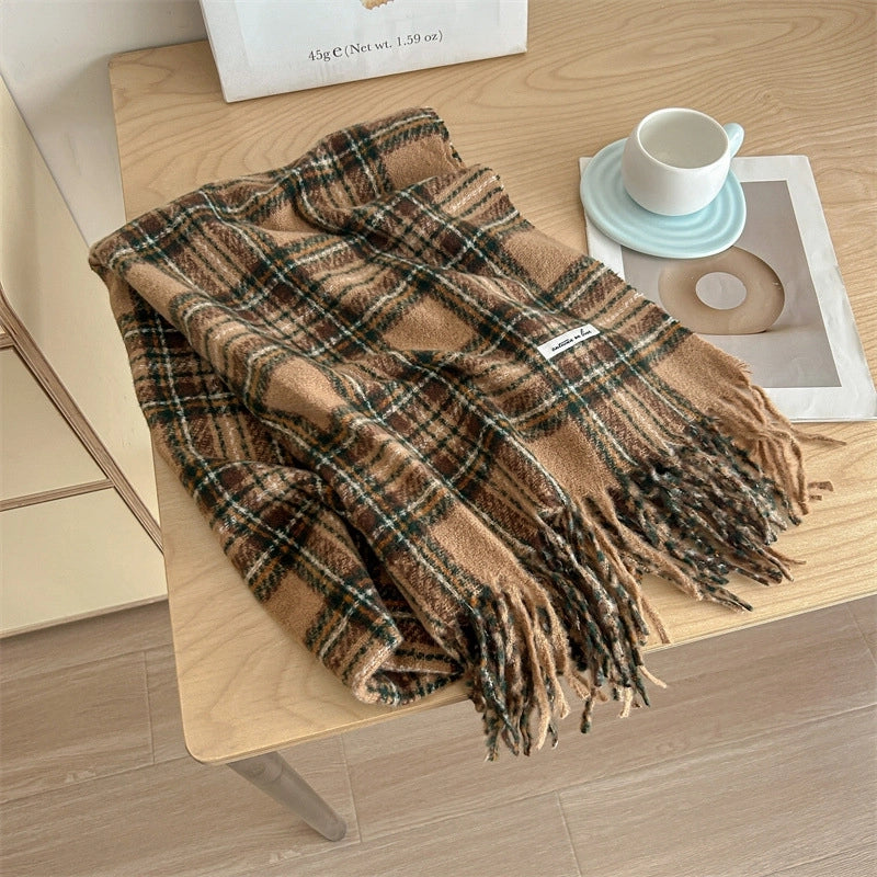 Women's Sweet Plaid Imitation Cashmere Tassel Scarf