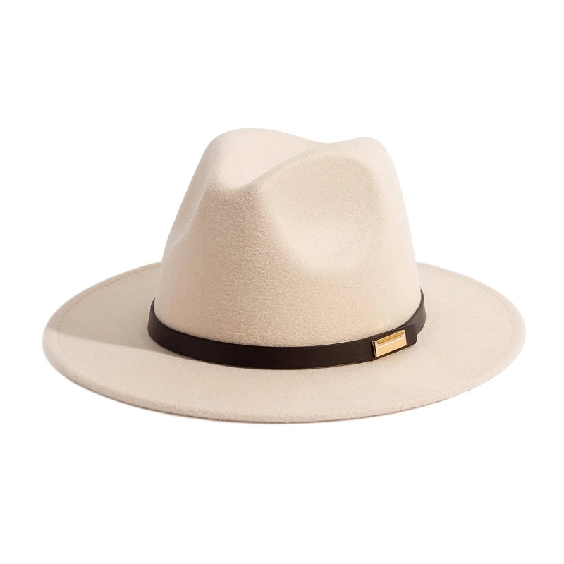 Style Vintage Solid Color Flat Rim Jazz Hat Men's British Belt Decorative Big Brim Top Hat Women