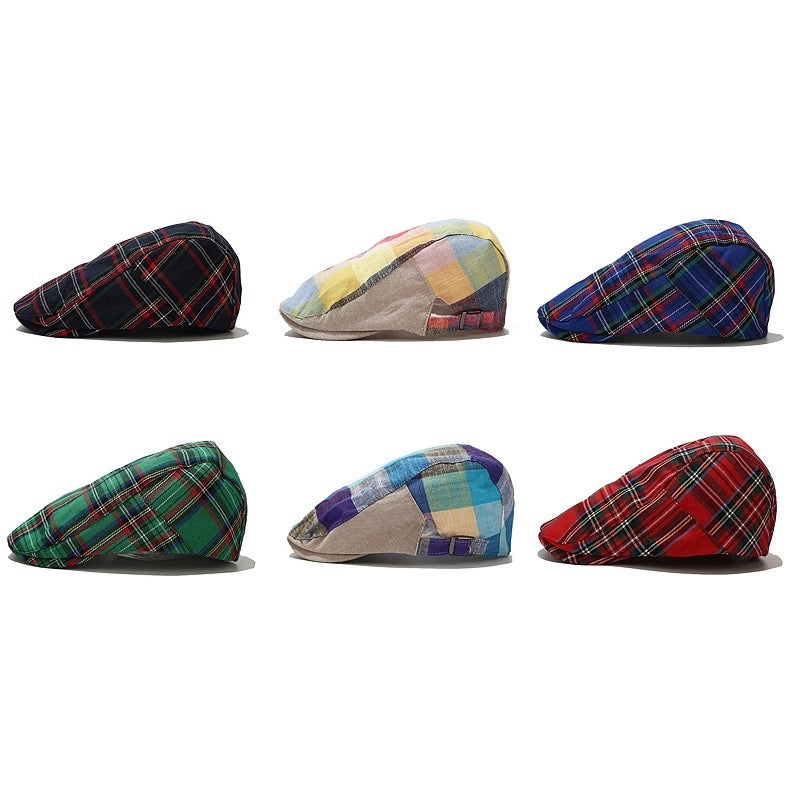 Beret Women's Trendy Korean-style Plaid Cap Men's Sunscreen Sun Hat Outdoor Casual Plaid Forward Hat