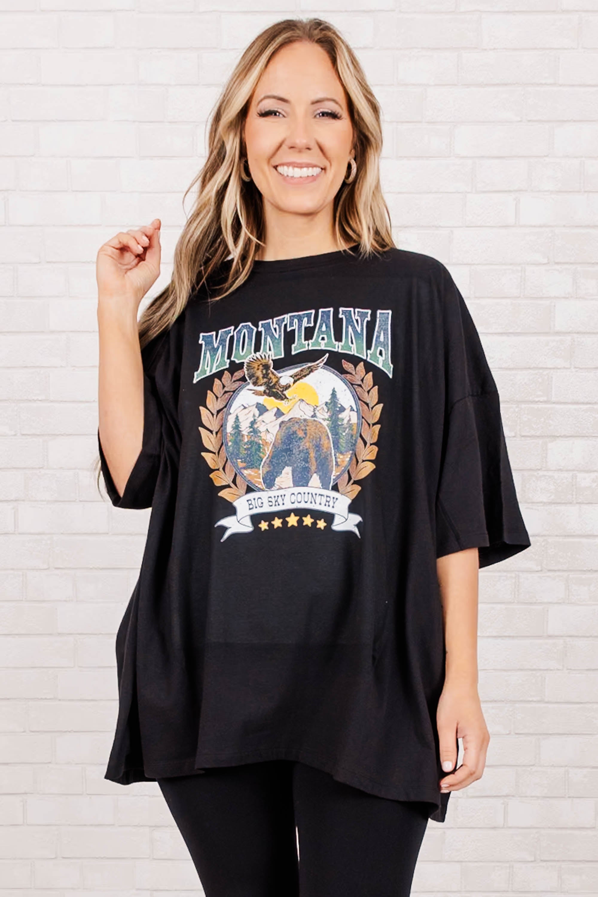 Montana Skies Boyfriend Tee. Black