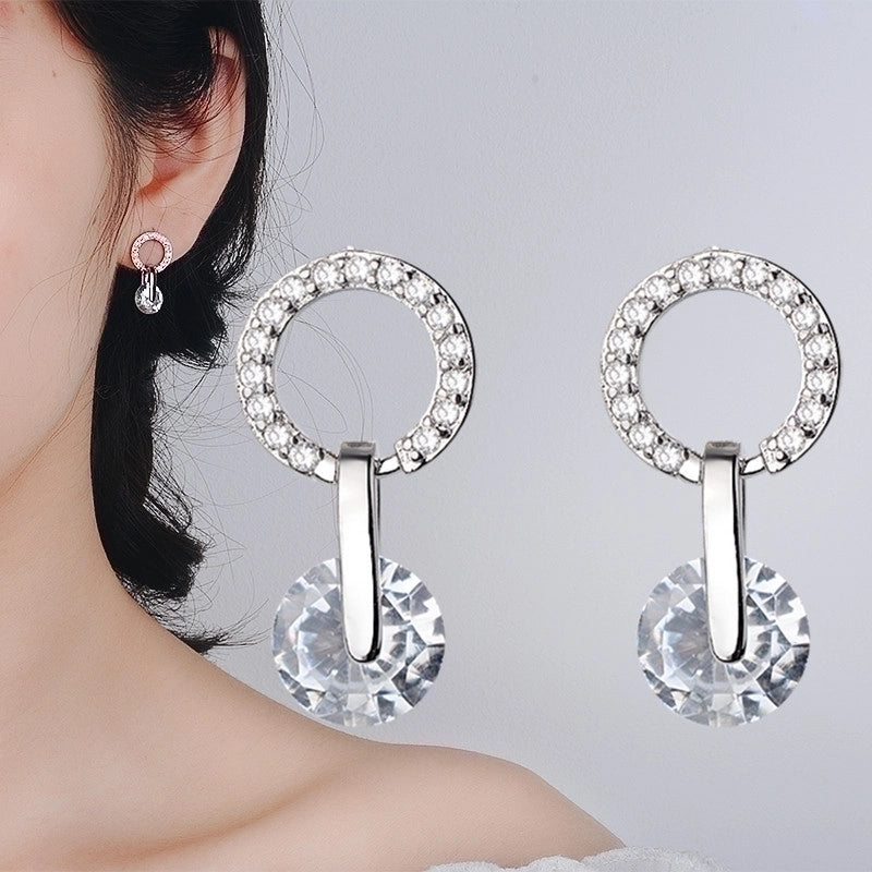 1 Pair Minimalist Round Inlay Copper Zircon Ear Studs