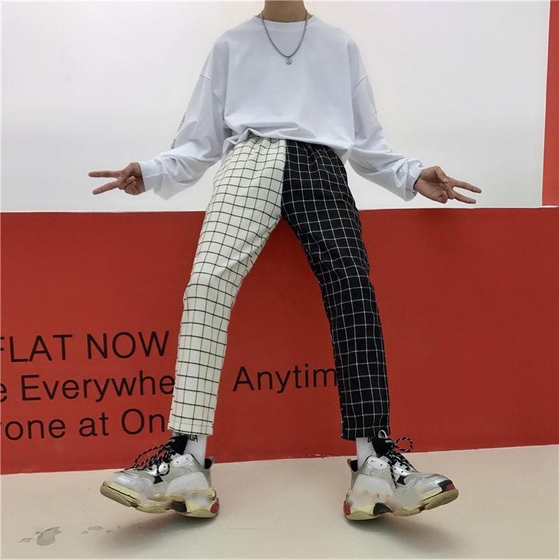 Plaid Patchwork High Waist Pants