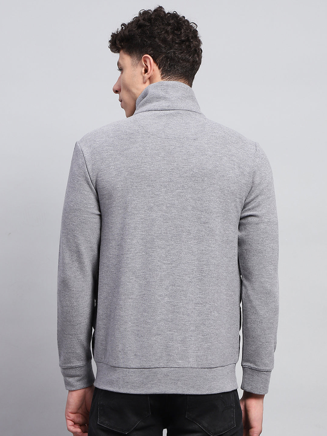 Men Grey Solid Collar Full Sleeve Jacket