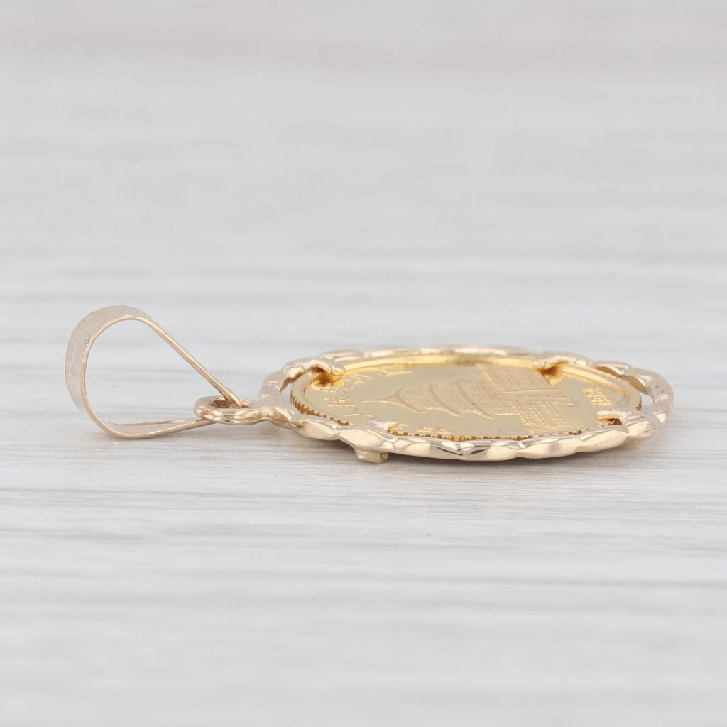 1984 5 Yuan Chinese Panda Coin Pendant 14k Bezel 1/20oz 999 Coin Yellow Gold