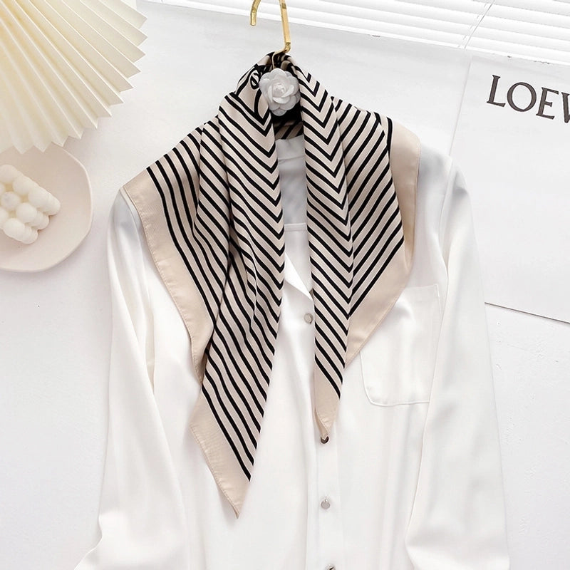 Striped Fashion Retro Imitation Silk Small Square Scarf