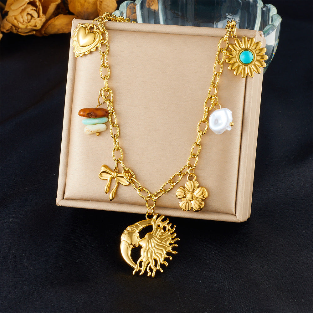 Fashion Holiday Advanced Multi-Element Marine Life Pendant Shell Starfish Sun Stainless Steel Necklace