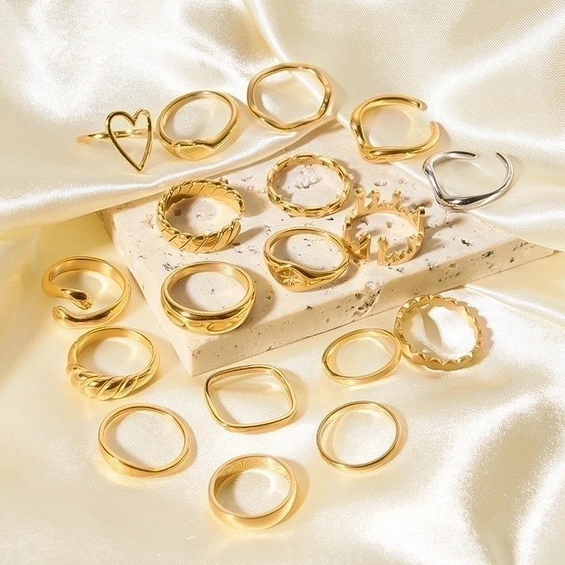 Stainless Steel 18K Gold Plated Minimalist Plating Heart Shape Crown Bow Knot Rings