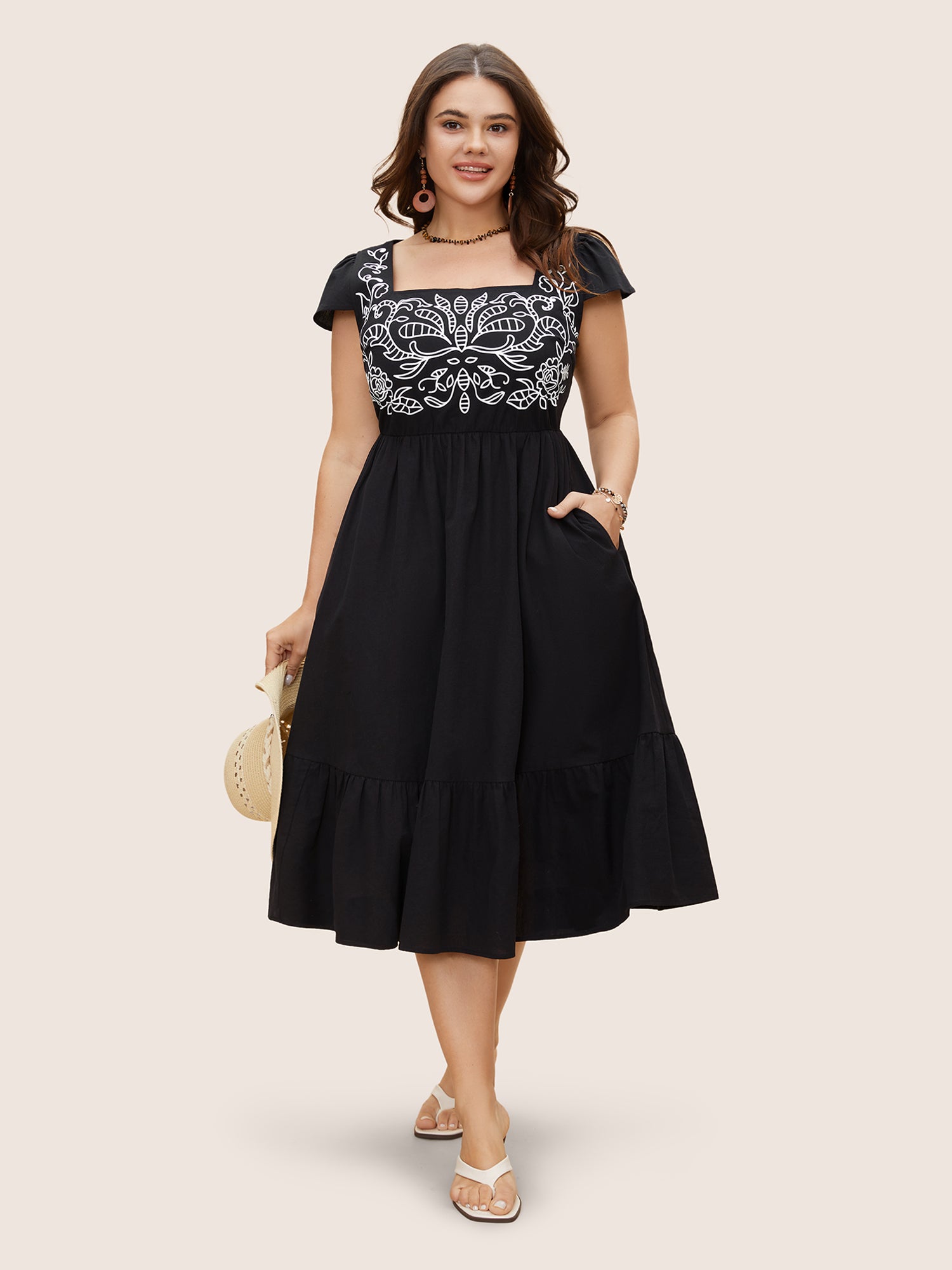 Square Neck Bandana Print Cap Sleeve Dress