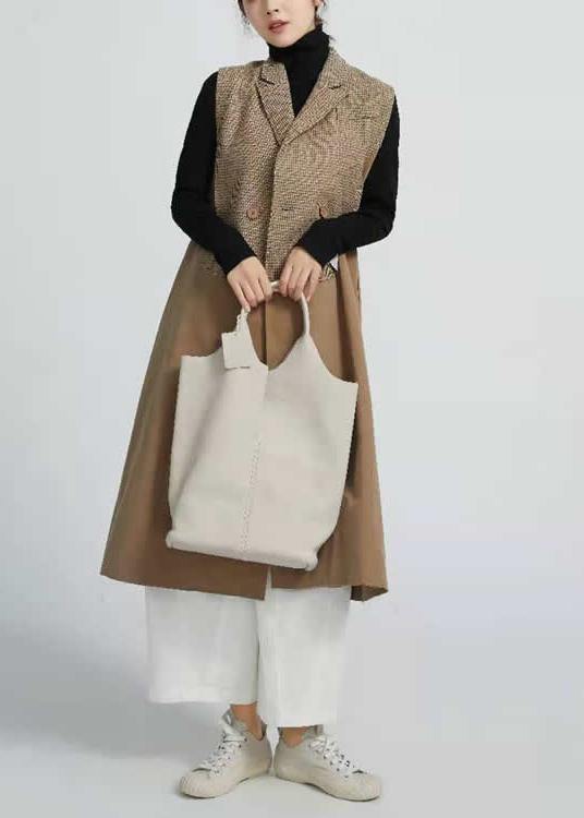 Natural Sleeveless  Spring Outfit Patchwork Art Coat