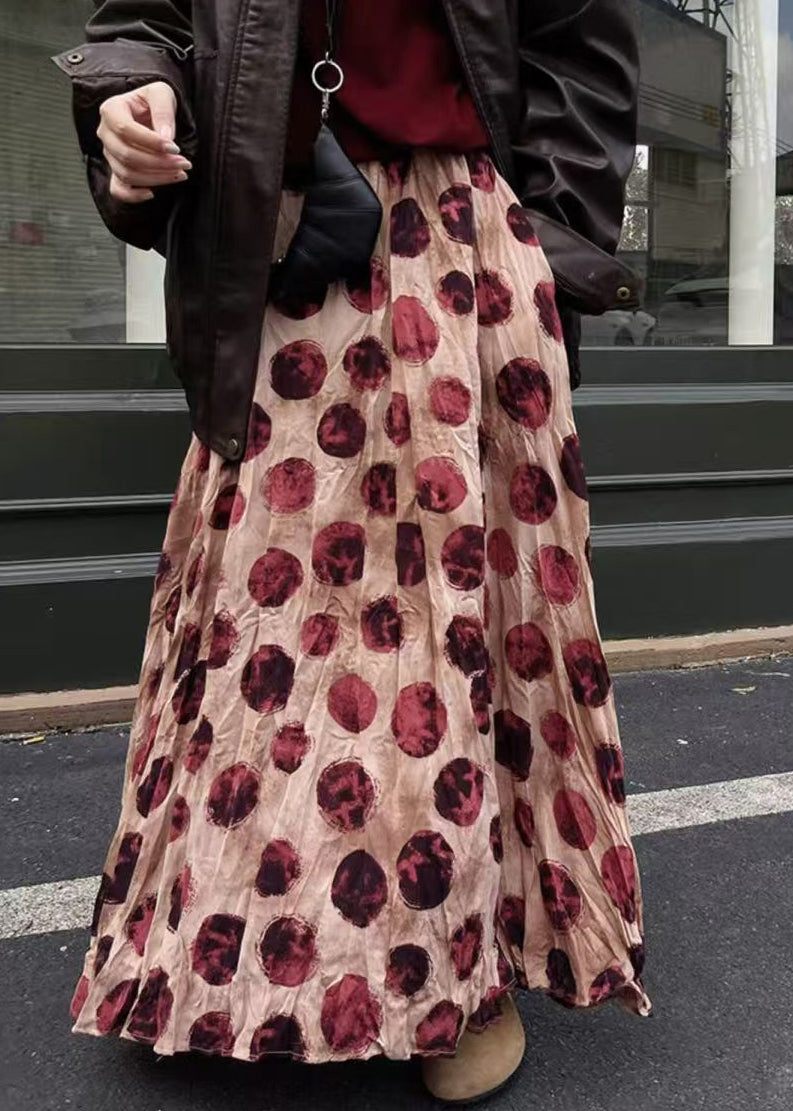 Pink Print Cotton Summer Skirts Elastic Waist