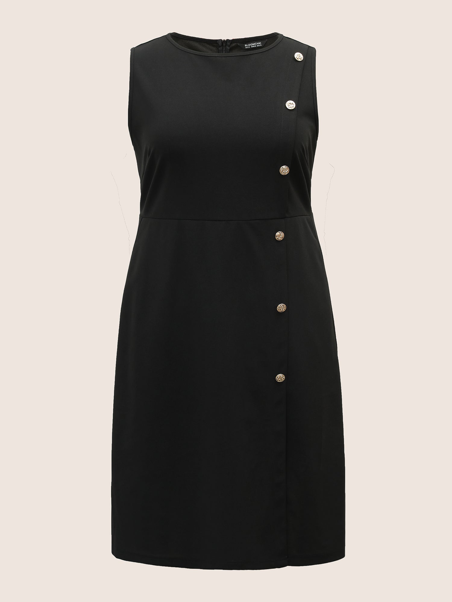 Plain Sleeveless Button Detail Pocket Dress