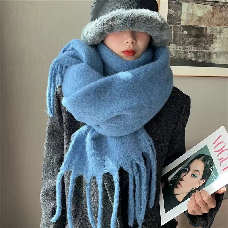 Women's Scarf Winter Solid Color Mohair Thickened New High-grade White Lazy Shawl Scarf Warm Fashion