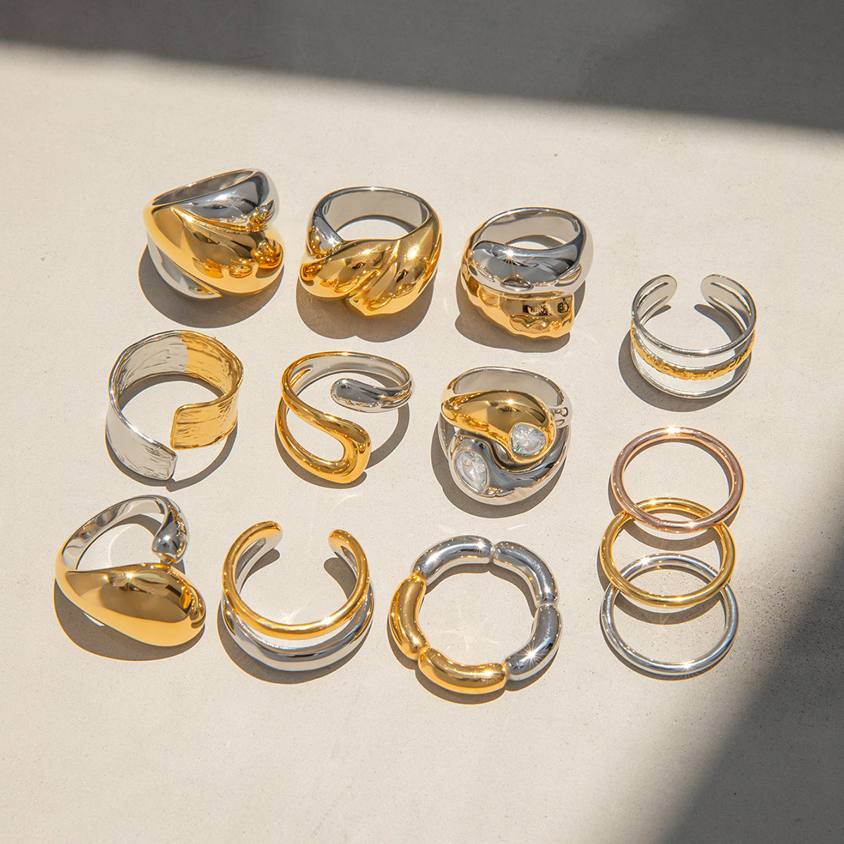 Stripe Geometric Stainless Steel Electroplating Rings